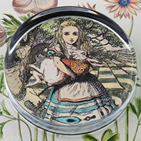 Alice Holding The White Rabbit Glass Round Paperweight Alice Holding The White Rabbit Glass Round Paperweight