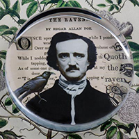 Edgar A. Poe and The Raven Glass Round Paperweight Edgar A. Poe and The Raven Glass Round Paperweight
