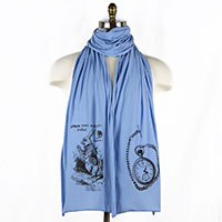 White Rabbit Alice Wonderland Screen printed Cotton Scarf White Rabbit Alice Wonderland Screen printed Cotton Scarf