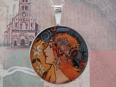 Alphonse Mucha Zodiac le Plume Sterling Pendant